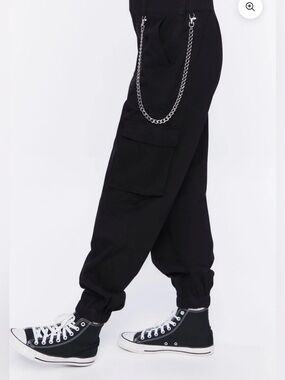 🌸. Black Cargo Joggers with Chain Detail